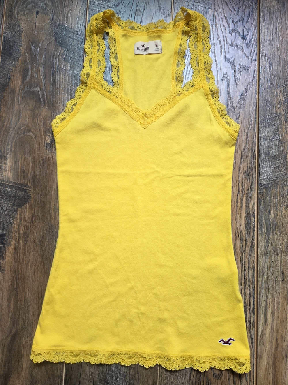 Vintage Hollister Yellow Lace Trim Racerback Cami Tank Top Bella Swan Coquette M